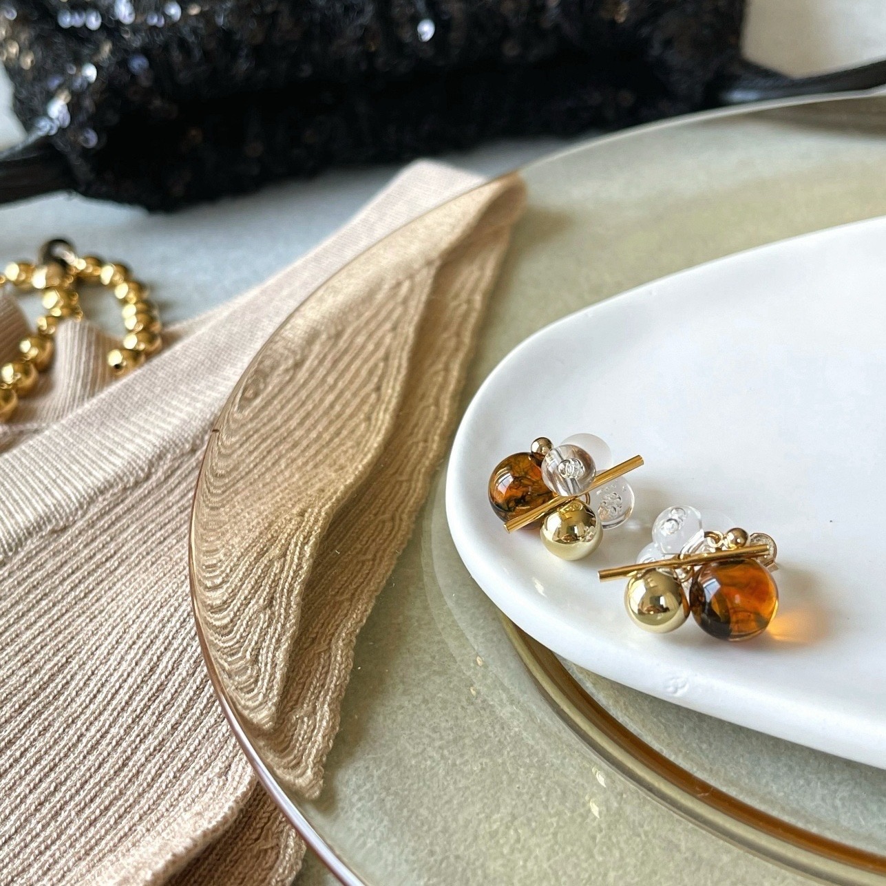 べっ甲 bubble ゴールド ピアス